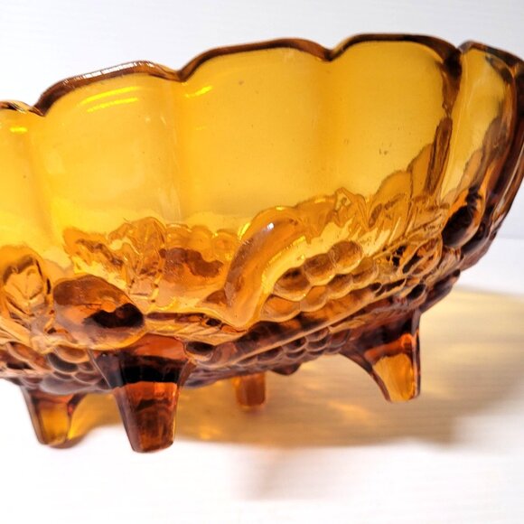 Indiana Glass Fruit Harvest Grape Amber Footed Oval Bowl Amber Fall 12'' USA - Picture 4 of 7